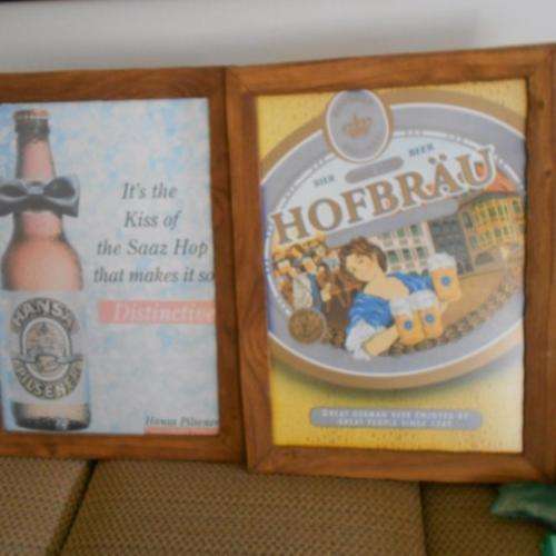 HANSA AND HOFBRAU ( WOOD AND GLASS FRAMED PICTURES ) R140.00 FOR BOTH